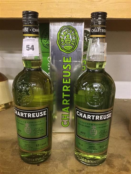 5 bottles of Green Chartreuse, 3 in boxes